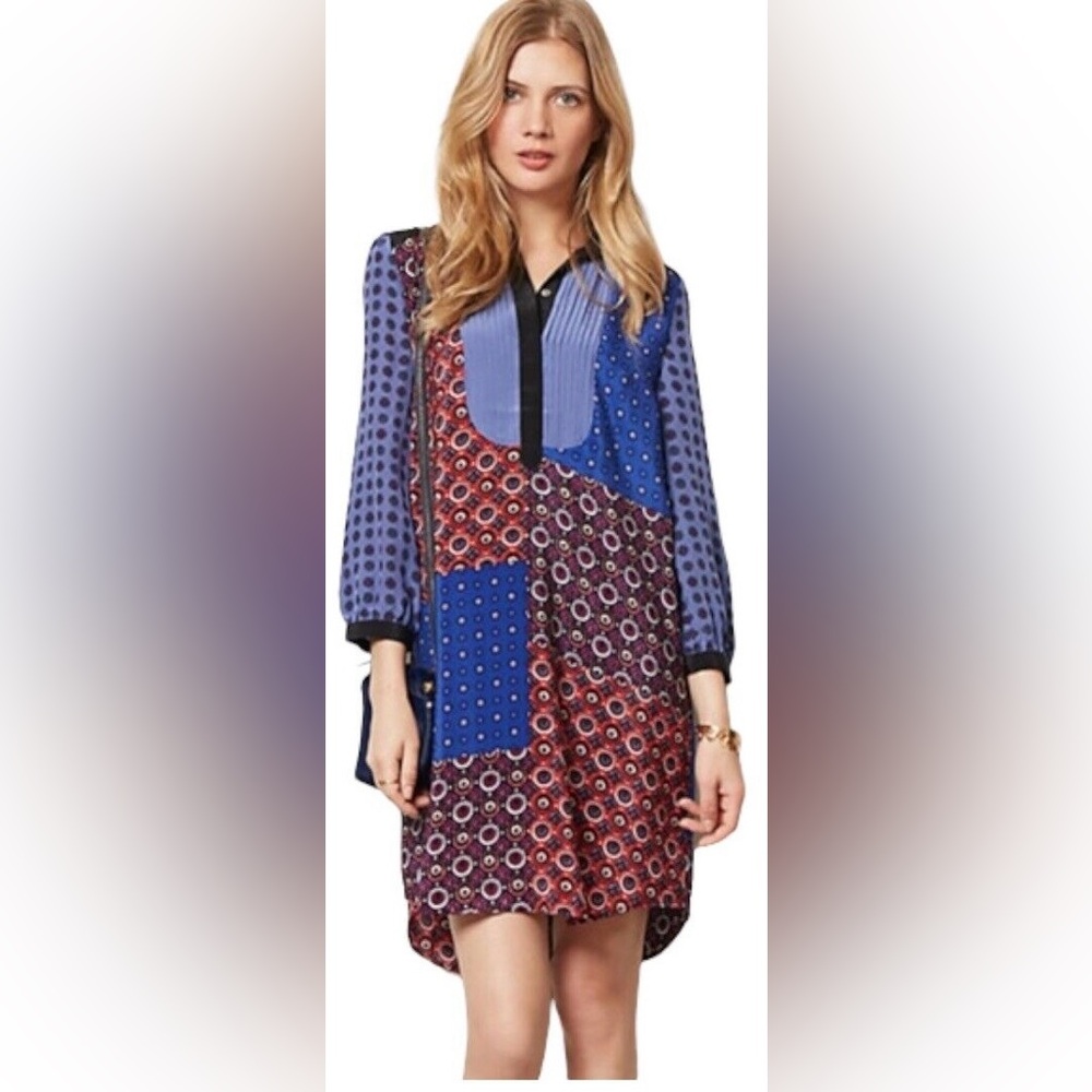 Anthropology Moulinette Soeurs Patchwork Silk Foulard Mini Dress Size XS